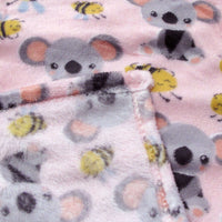 190GSM Girls Cute Ultra Soft Coral Fleece Throw 127 x 152cm Bees & Koalas