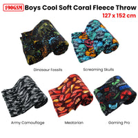 190GSM Boys Cool Ultra Soft Coral Fleece Throw 127 x 152cm Meatarian