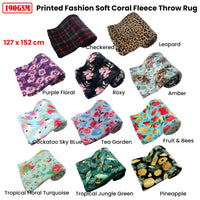 190GSM Fashion Printed Ultra Soft Coral Fleece Throw 127 x 152cm Tea Garden