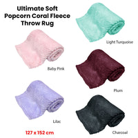 180GSM Soft Popcorn Coral Fleece Throw Rug 127 x 152cm Lilac