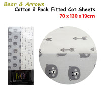 250TC Bears &amp; Arrows 2 Pack Fitted Cot Sheets 70 x 130 x 19 cm