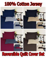 Hotel Living Reversible 100% Cotton JERSEY Quilt Cover Set Chocolate / Linen - QUEEN