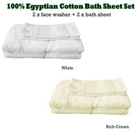 Pack of 4 - Egyptian Cotton Extra Large Bath Sheets and Face Washers set White