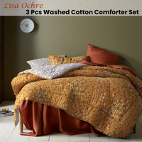 Accessorize Lisa Ochre Washed Cotton Printed 3 Piece Comforter Set Queen