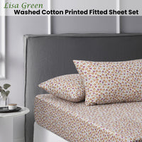 Accessorize Lisa Green Washed Cotton Printed Fitted Sheet Set Double