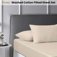 Accessorize Stone Washed Cotton Fitted Sheet Set Double