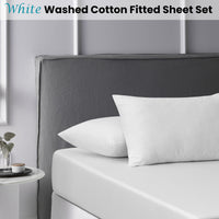 Accessorize White Washed Cotton Fitted Sheet Set Super King