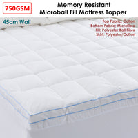 Cloudland 750GSM Memory Resistant Microball Fill Mattress Topper Super King