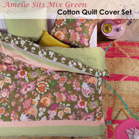 Oilily Amelie Sits Mix Green Cotton Sateen Quilt Cover Set King