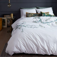 Bedding House Van Gogh Embroidered Blossom White Cotton Sateen Quilt Cover Set King