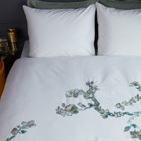 Bedding House Van Gogh Embroidered Blossom White Cotton Sateen Quilt Cover Set King