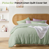 Vintage Design Homewares Pistachio French Linen Quilt Cover Set Queen