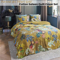 Bedding House Van Gogh Partout des Fleurs Gold Cotton Sateen Quilt Cover Set King