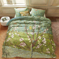 Bedding House Van Gogh Peach Trees Green Cotton Sateen Quilt Cover Set King