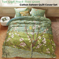 Bedding House Van Gogh Peach Trees Green Cotton Sateen Quilt Cover Set King