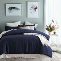 Accessorize Navy Waffle Polyester Quilt Cover Set Single