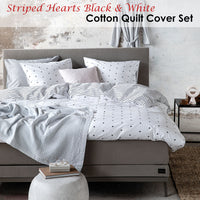 VTWonen Striped Hearts Black & White Cotton Quilt Cover Set Queen