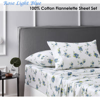 Accessorize Cotton Flannelette Sheet Set Rose Light Blue Single