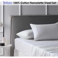 Accessorize Cotton Flannelette Sheet Set White Single