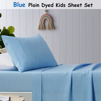 Happy Kids Blue Plain Dyed Microfibre Sheet Set King Single