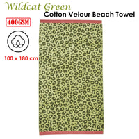 Bedding House Wildcat Green Cotton Velour Beach Towel