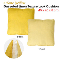 2-Tone Yellow Gusseted Linen Texture Look Filled Cushion 45 x 45 x 6 cm