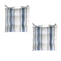 Set of 2 Outdoor Polyester Striped Chair Pads 40 x 40cm White Blue