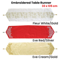 Embroidered Faux Silk Table Runner 33 x 135 cm Eve Red Silver