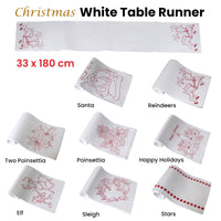 Christmas Print White Table Runner 33 x 180cm Happy Holidays