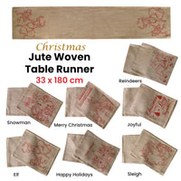 Christmas Jute Woven Taupe Table Runner 33 x 180cm Reindeers