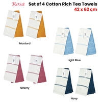 Set of 4 Rosa Cotton Rich Terry Tea Towels 42 x 62cm Light Blue