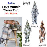 J Elliot Home Aiden Sand Multi Faux Mohair Throw Rug with Fringe 130 x 160cm