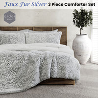 Ardor Faux Fur Silver 3 Piece Comforter Set Queen/King