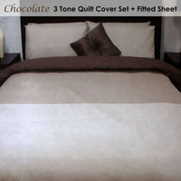 Essentially Home Living Chocolate 3 Tone Quilt Cover Set + Fitted Sheet Double