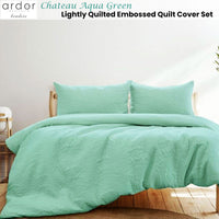 Ardor Chateau Aqua Green Embossed Quilt Cover Set Queen