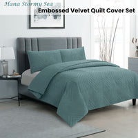 Ardor Hana Stormy Sea Embossed Velvet Quilt Cover Set King