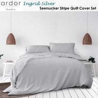 Ardor Ingrid Silver Seersucker Stripe Quilt Cover Set Double