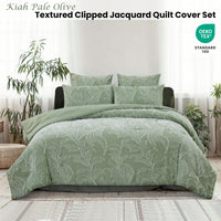 Ardor Kiah Pale Olive Textured Clipped Jacquard Quilt Cover Set Queen