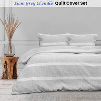 Ardor Liam Chenille Textured Grey Quilt Cover Set Queen