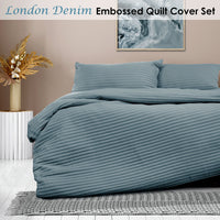Ardor London Denim Embossed Quilt Cover Set Queen