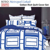 Retro Home 250TC Cotton Rich Metropol Cobalt Quilt Cover Set Queen