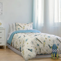 Jelly Bean Kids Rocket Boy Chambray Quilt Cover Set Single