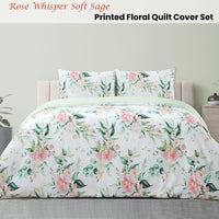Ardor Rose Whisper Soft Sage Printed Floral Quilt Cover Set Queen