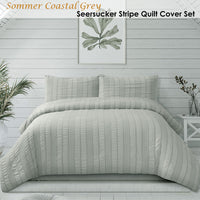 Ardor Sommer Coastal Grey Seersucker Stripe Quilt Cover Set Queen