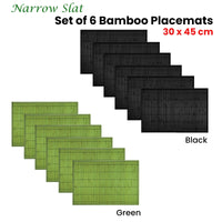 Set of 6 Narrow Slat Bamboo Table Placemats 30 x 45cm Green