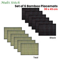 Set of 6 Multi Stitch Bamboo Table Placemats 30 x 45cm Teal