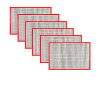 Set of 6 Bamboo Table Placemats White with Red Border 30 x 45cm
