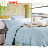 Ramesses Bamboo Cotton Quilt Cover Set Pearl Blue Queen