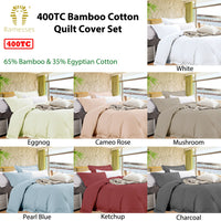 Ramesses Bamboo Cotton Quilt Cover Set White Queen