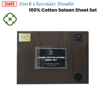 Kingtex 250TC 100% Cotton Sateen Sheet Set Dark Chocolate Double